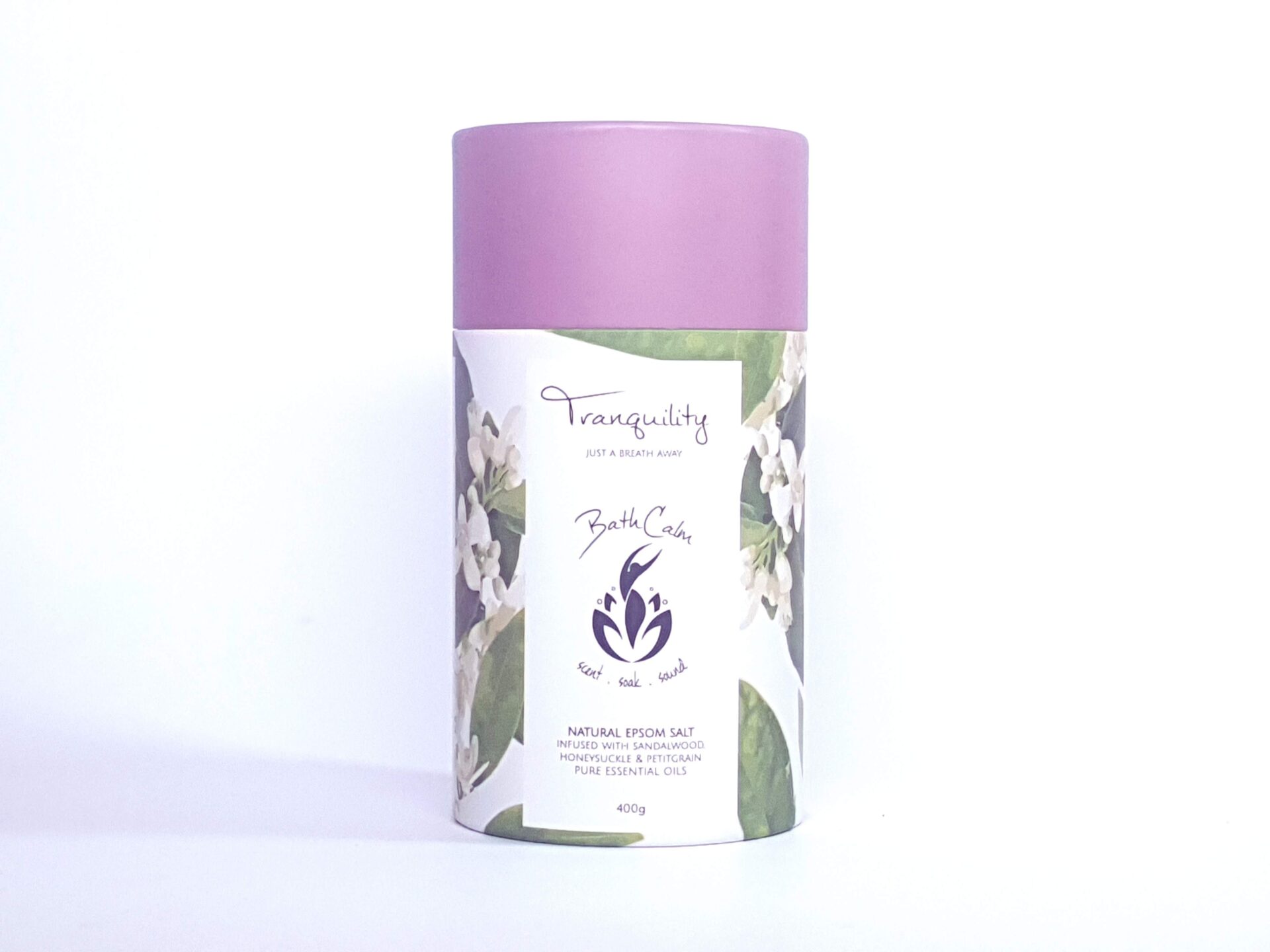 BathCalm Tranquility Meditation Soak helps you to relax and unwind. Set in a beautiful cylinder with honeysuckle graphics, BathCalm Tranquility includes Sandalwood, Honeysuckle and Petitgrain pure essential oils.