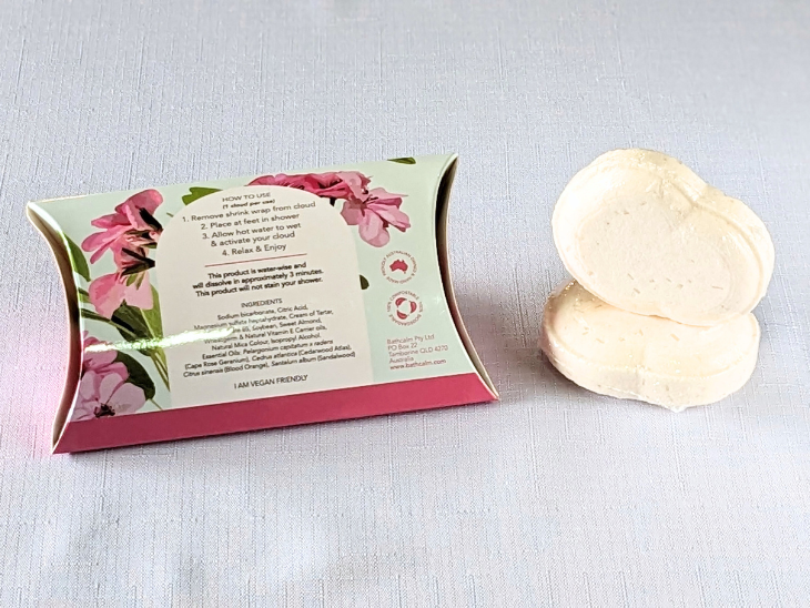 Each "Love" Shower Cloud comes with a full list of ingredients and instructions on how to use.
