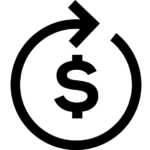 A black dollar sign graphic with a circular arrow around it.